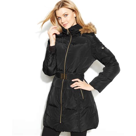 michael kors belted fox trim hood puffer coat|michael michael kors hooded faux fur trim belted down puffer coat.